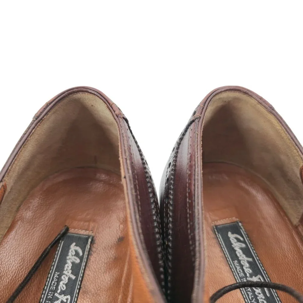 Salvatore Ferragamo Tramezza Brown Leather Wingtip Oxfords Men 11.5D Dress Shoes - Picture 11 of 14